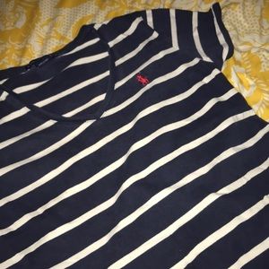 Blue and white v-neck shirt